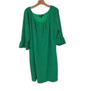 Chris McLaughlin Green Crochet Lace Dress 3/4 Bell Sleeves Size 20W Polyester Wo
